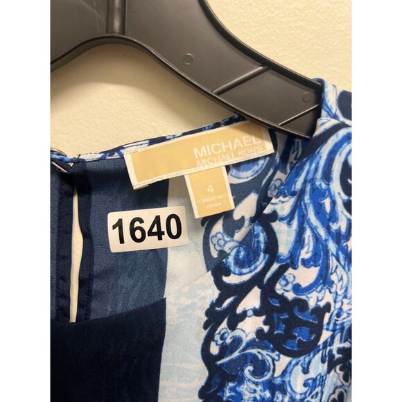 Michael Kors Womens Sleeveless Blue & White Floral Print Dress Size 4 - Picture 7 of 8
